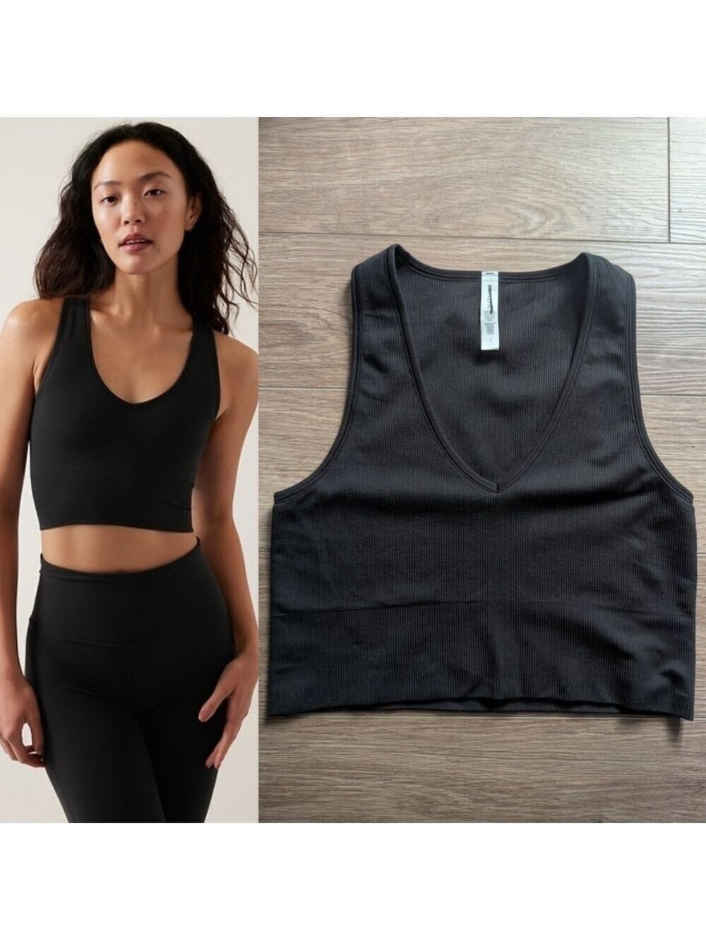 NEW! Athleta | Aurora Seamless Crop Rib Tank In Black